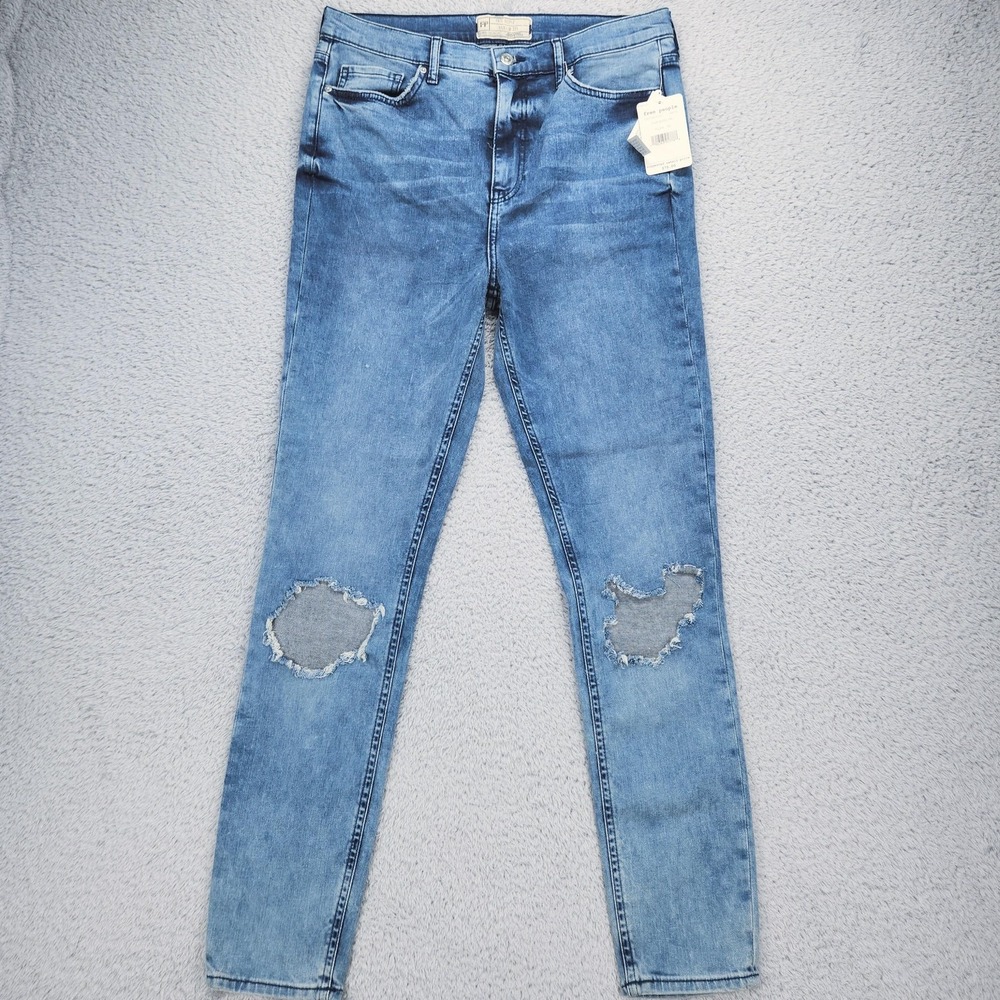Free People Jeans Womens 32 Medium Wash High Rise Skinny Distressed Denim NEW